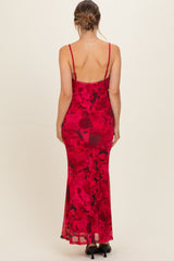 Red Printed Crisscross Back Maternity Maxi Dress