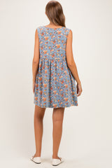 Light Denim Floral Tie Front Maternity Mini Dress