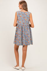 Light Denim Floral Tie Front Maternity Mini Dress
