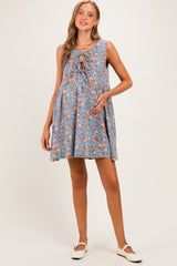 Light Denim Floral Tie Front Maternity Mini Dress