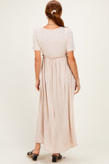 Oatmeal Short Sleeve V-Neck Maxi Dress