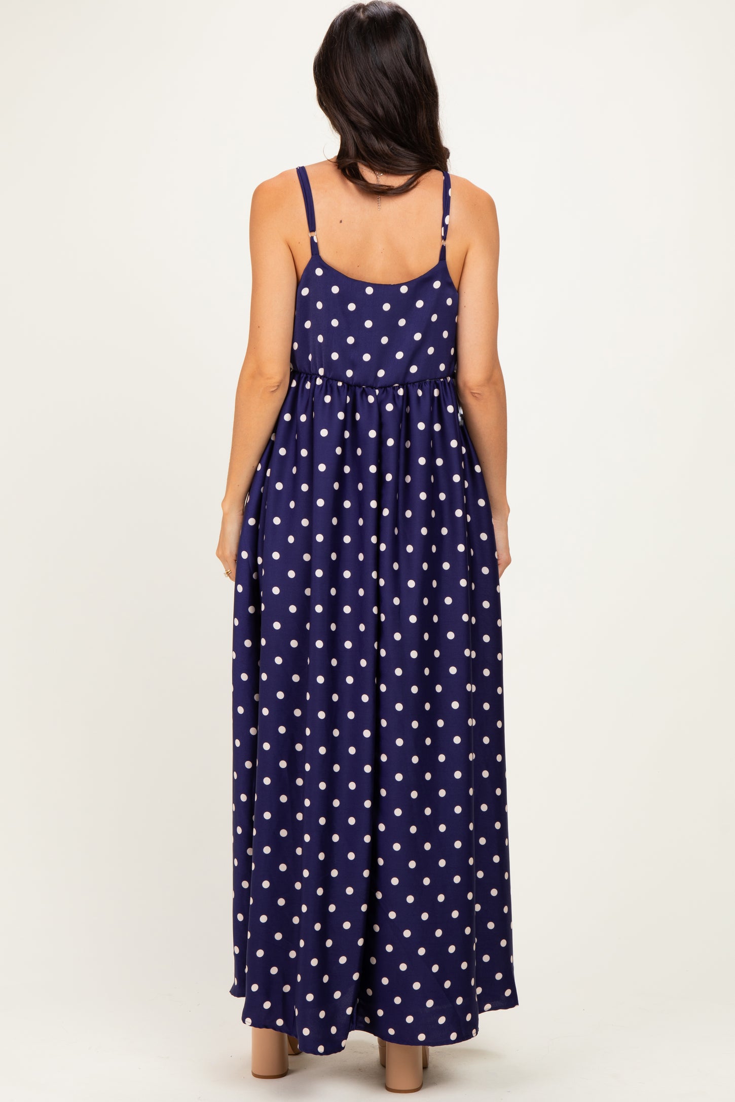 Navy/ Cream Polka Dot Sleeveless Maxi Dress