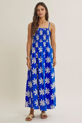 Cobalt Printed Square Neck Smocked Maxi Dress