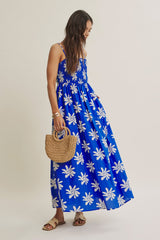Cobalt Printed Square Neck Smocked Maxi Dress