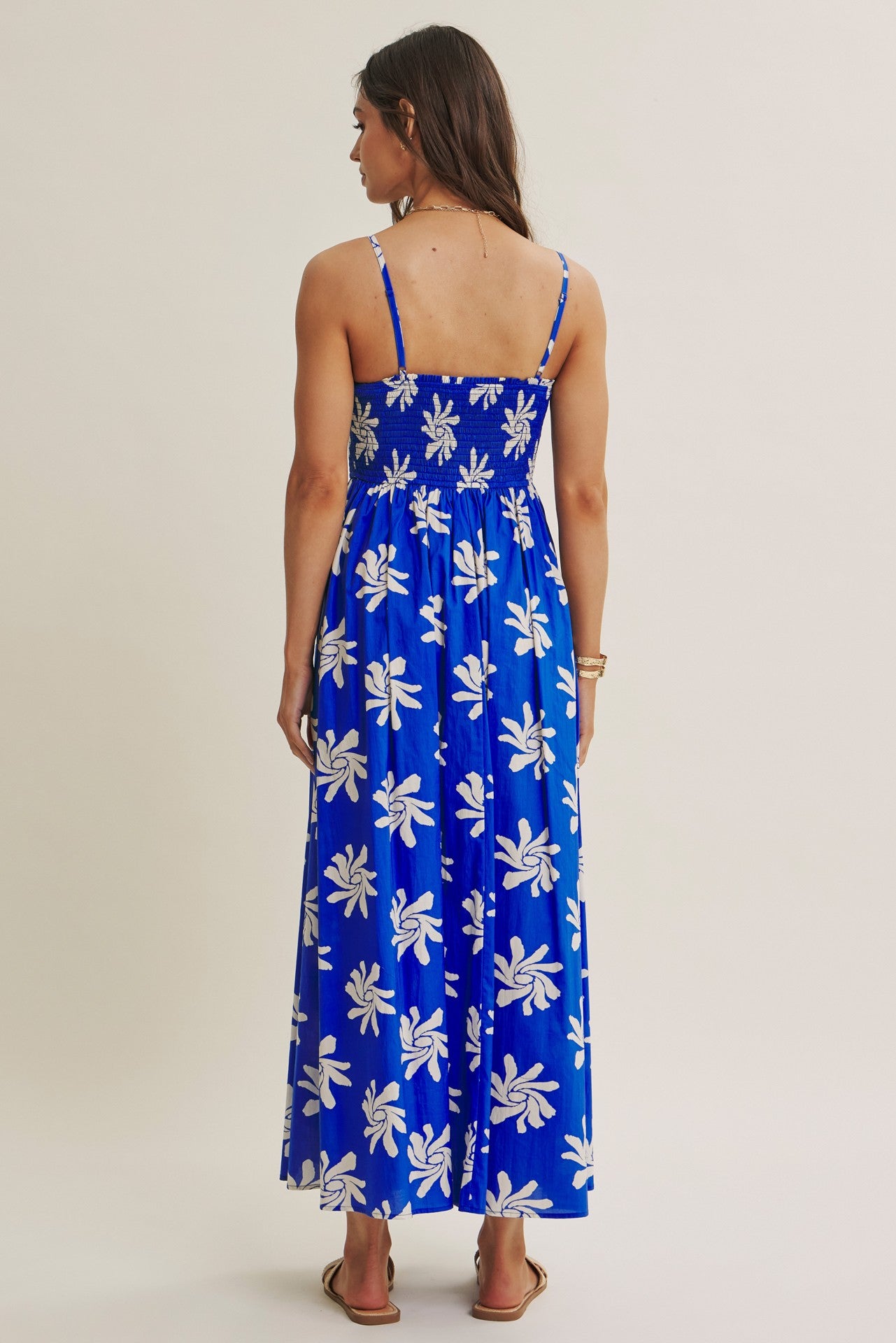 Cobalt Printed Square Neck Smocked Maxi Dress