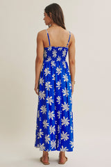 Cobalt Printed Square Neck Smocked Maxi Dress