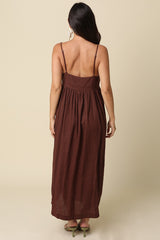 Brown Linen Blend Sleeveless Maxi Dress