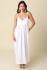 Off White Linen Blend Sleeveless Maxi Dress