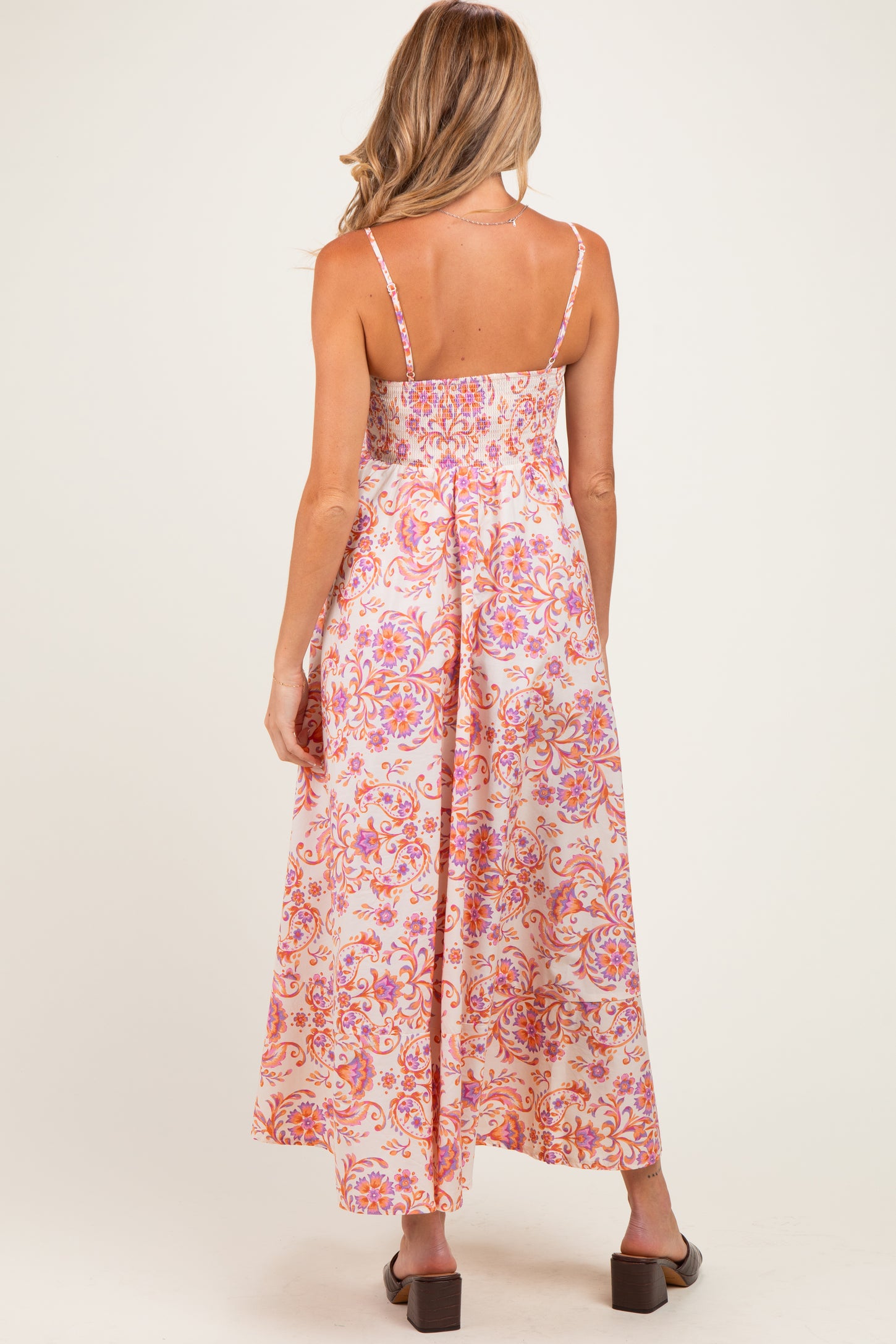 Cream Apricot Floral Sleeveless Maternity Maxi Dress
