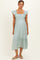 Light Blue Button Accent Smocked Ruffle Maternity Midi Dress