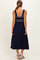 Navy Front Tie Sleeveless Maternity Midi Dress