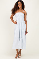 Blue Striped Empire Waist Tiered Maternity Midi Dress