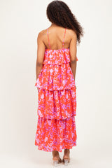 Red Floral Flowy Tiered Maxi Dress