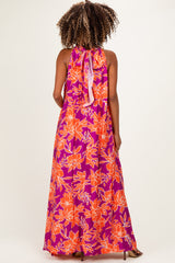 Plum Floral Halter Maternity Maxi Dress