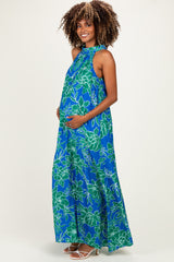 Royal Floral Halter Maternity Maxi Dress