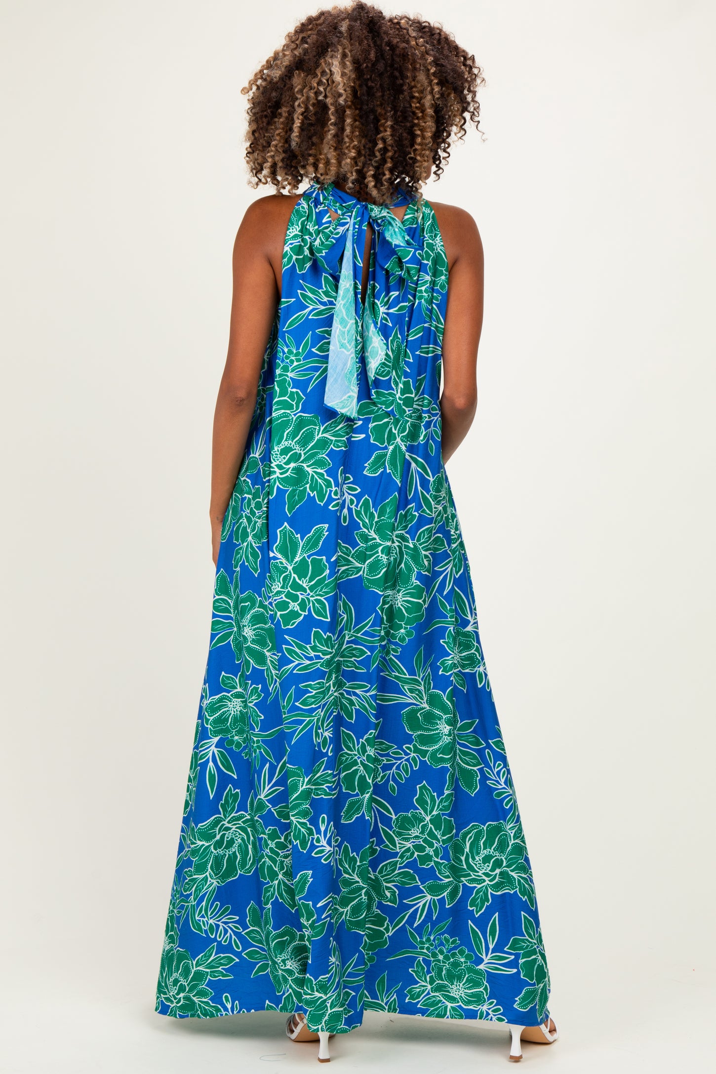 Royal Floral Halter Maternity Maxi Dress