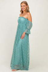 Mint Lace Off Shoulder Maxi Dress