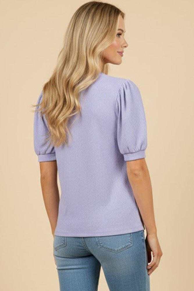 Lavender Ribbed Knit Puff Sleeve Top