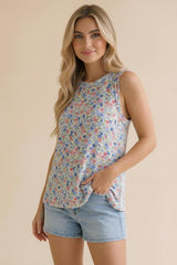 Ivory Floral Ribbed Crewneck Maternity Tank
