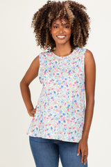 Ivory Floral Ribbed Crewneck Maternity Tank