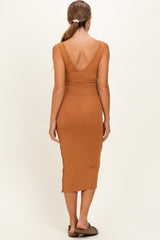 Camel Notch Neckline Maternity Tank Dress