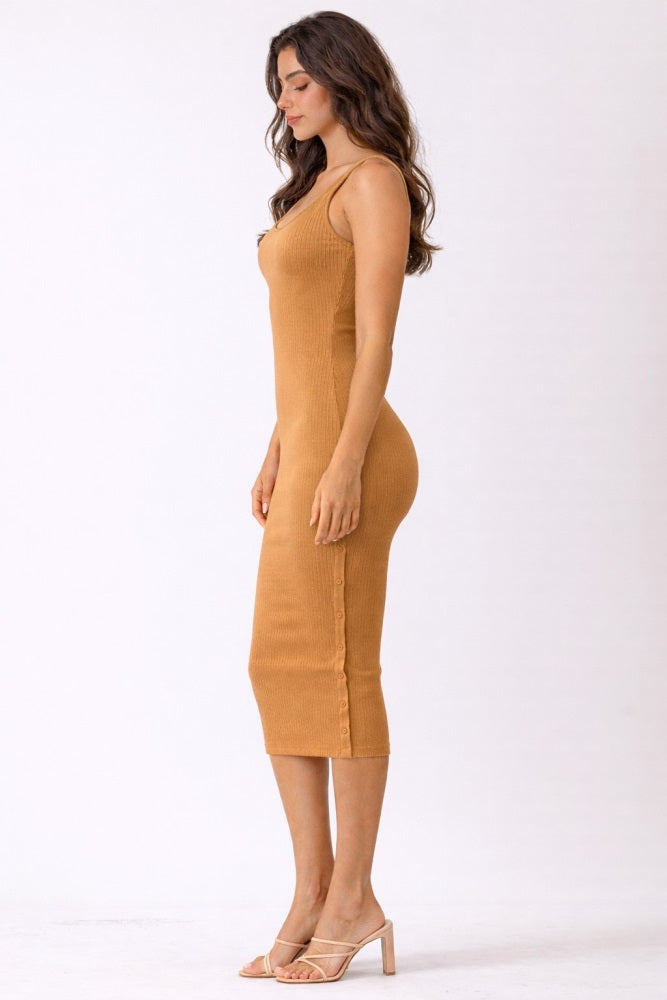 Camel Notch Neckline Tank Dress