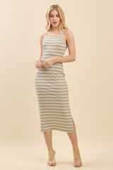 Olive Striped Crisscross Back Maternity Dress
