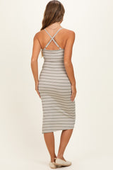 Olive Striped Crisscross Back Maternity Dress