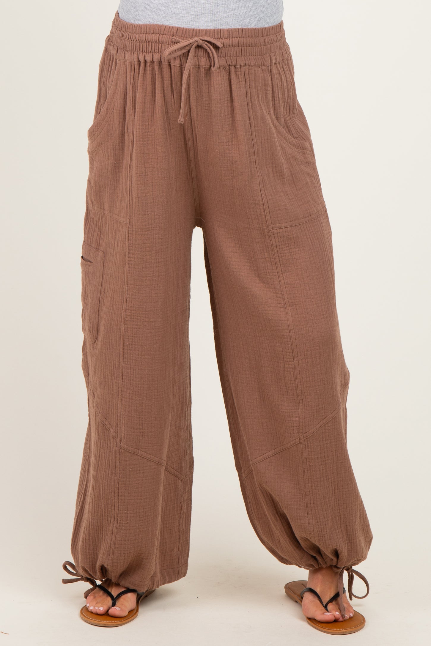 Latte Tie Hem Maternity Pants