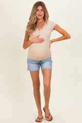 Oatmeal Short Sleeve Maternity Henley Top