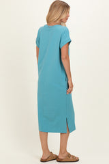 Dusty Teal Pocket Front Midi T-Shirt Dress