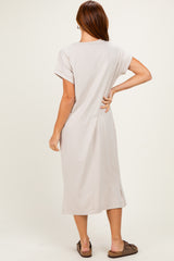 Sand Beige Pocket Front Midi T-Shirt Dress