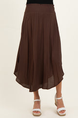 Chocolate Smocked Waist Rounded Hem Maternity Skirt