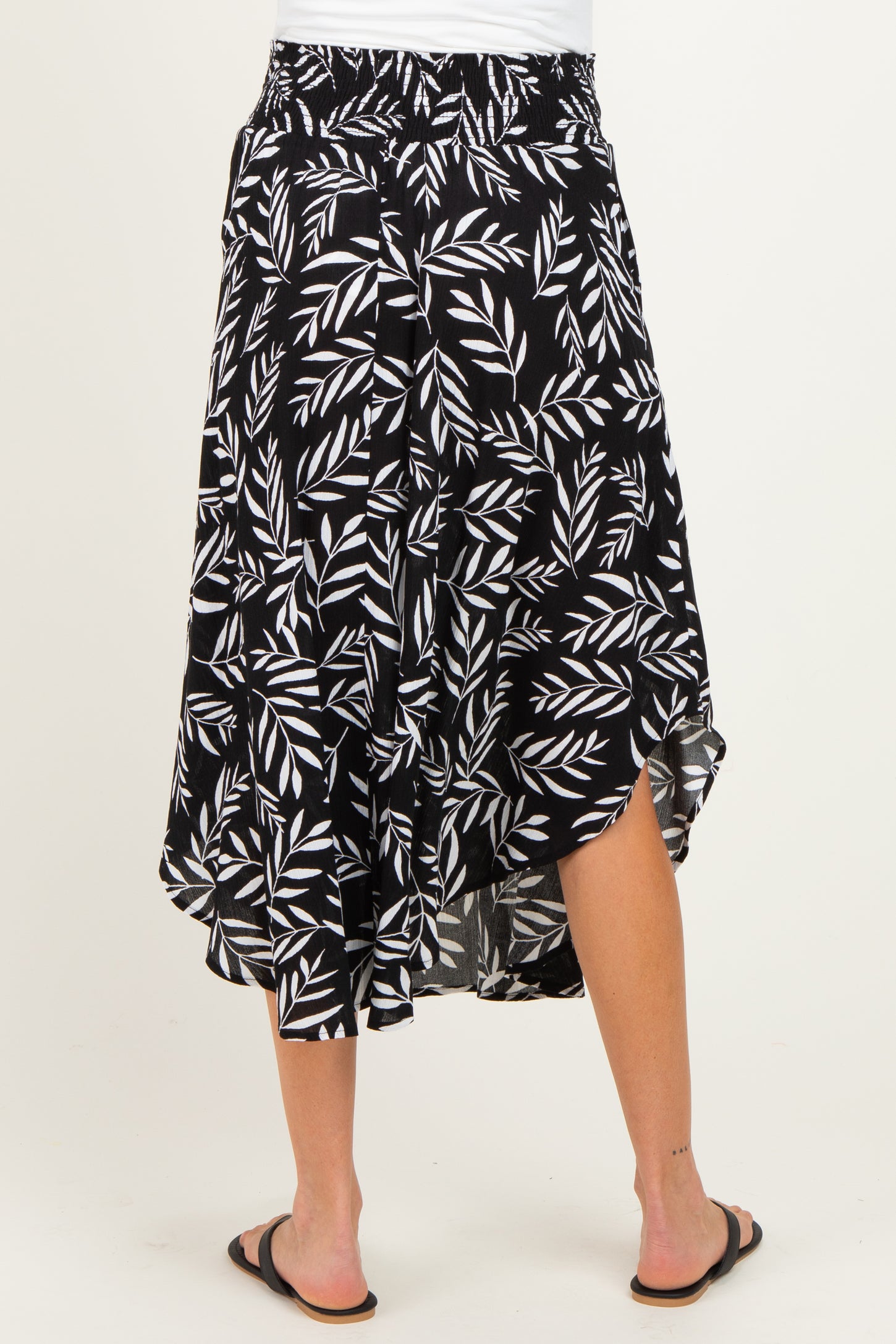 Black Printed Smocked Waistband Maternity Skirt