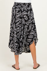 Black Printed Smocked Waistband Maternity Skirt