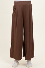 Brown Cropped Wide Leg Maternity Pants