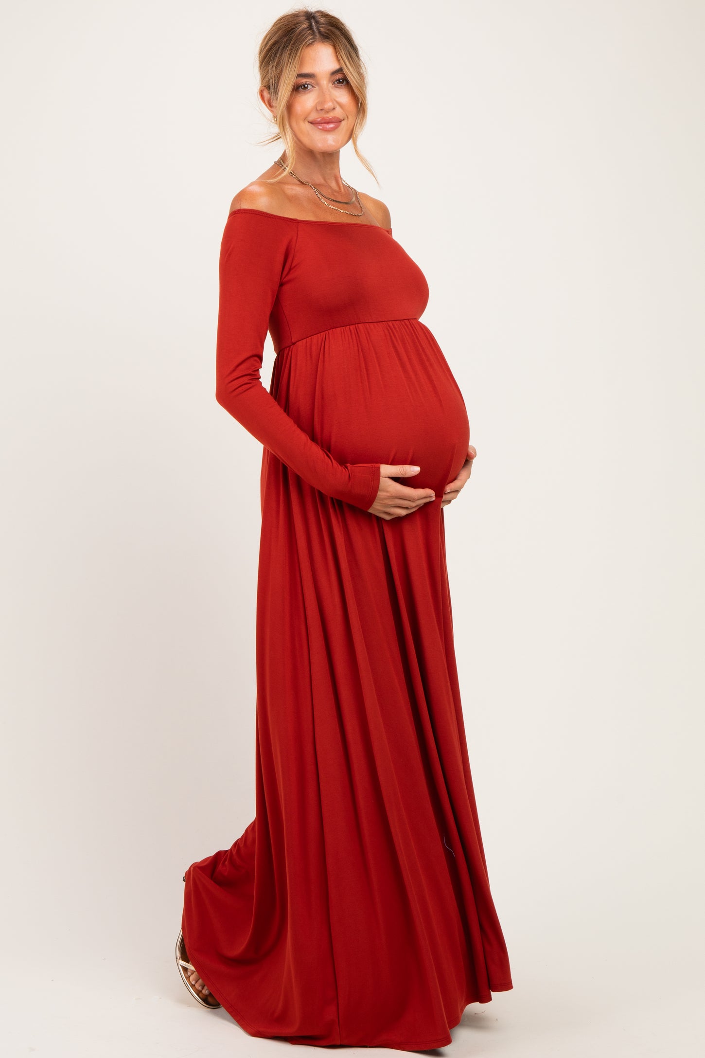 PinkBlush Rust Off Shoulder Maternity Maxi Dress