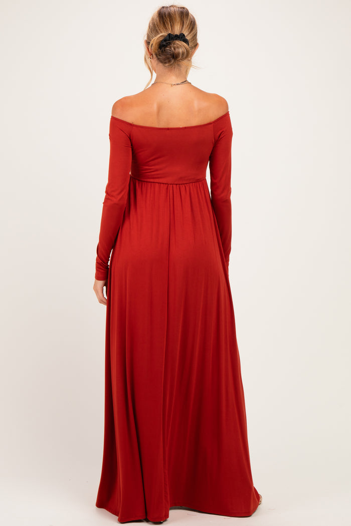 PinkBlush Rust Off Shoulder Maternity Maxi Dress