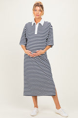 Navy Striped Oversized Maternity Polo Dress