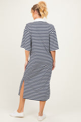 Navy Striped Oversized Maternity Polo Dress
