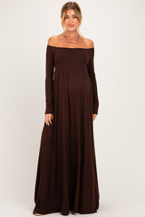 PinkBlush Brown Off Shoulder Maternity Maxi Dress