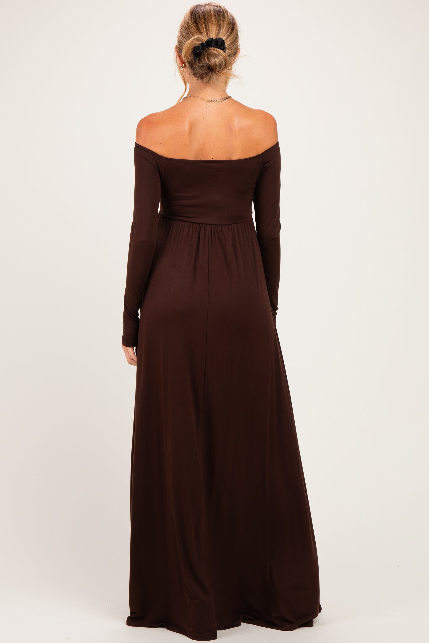 PinkBlush Brown Off Shoulder Maternity Maxi Dress