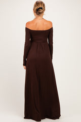 PinkBlush Brown Off Shoulder Maternity Maxi Dress