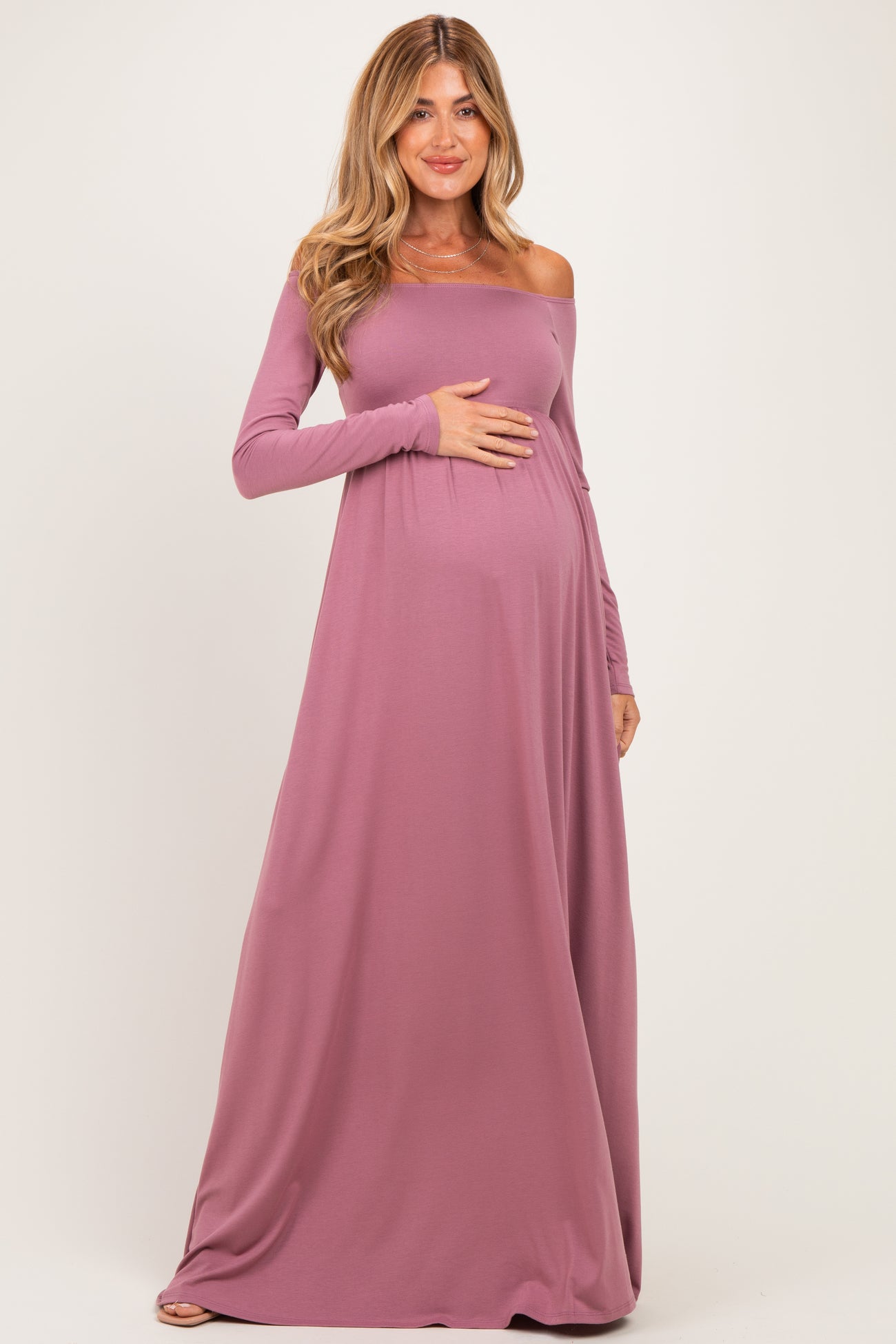 PinkBlush Mauve Off Shoulder Maternity Maxi Dress