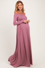PinkBlush Mauve Off Shoulder Maternity Maxi Dress
