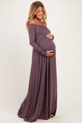 PinkBlush Purple Off Shoulder Maternity Maxi Dress