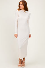 Cream Ruffle Mock Neck Long Sleeve Maternity Midi Dress