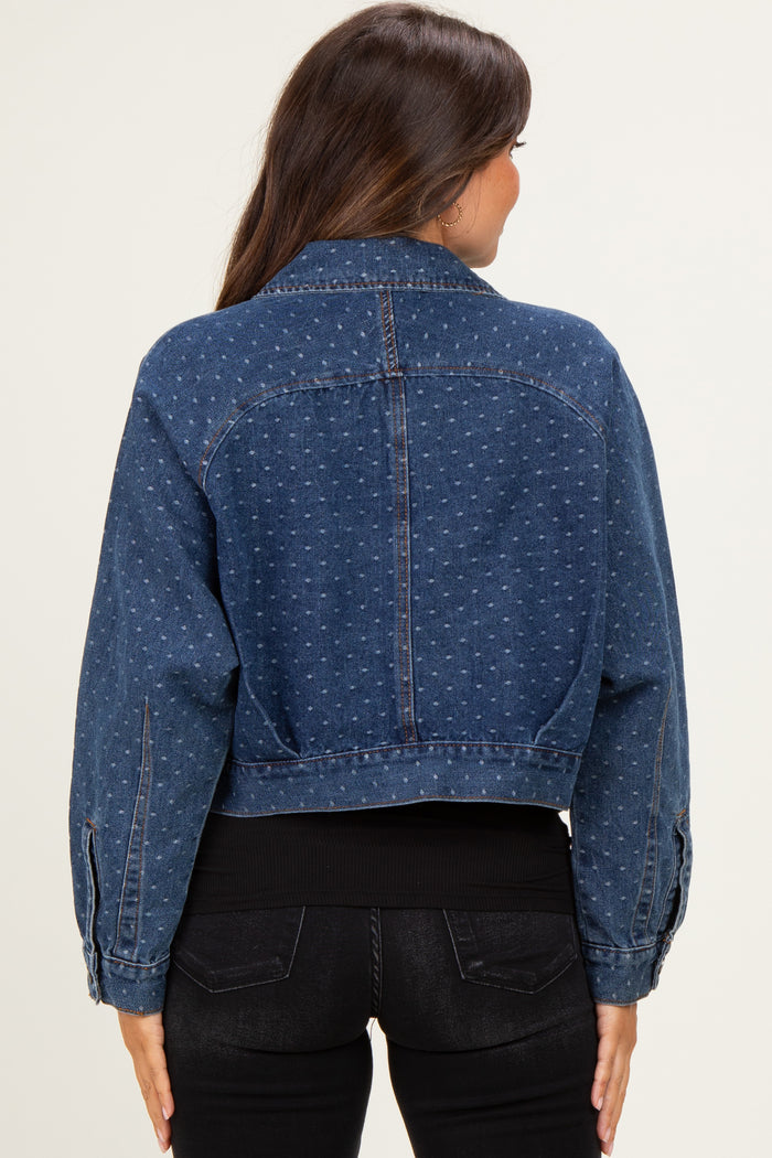Dark Wash Boho Dotted Denim Maternity Jacket