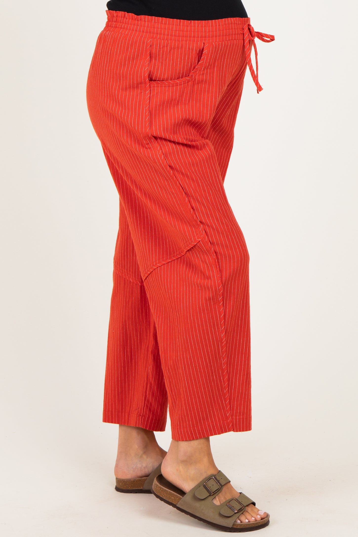 Red Textured Maternity Pants