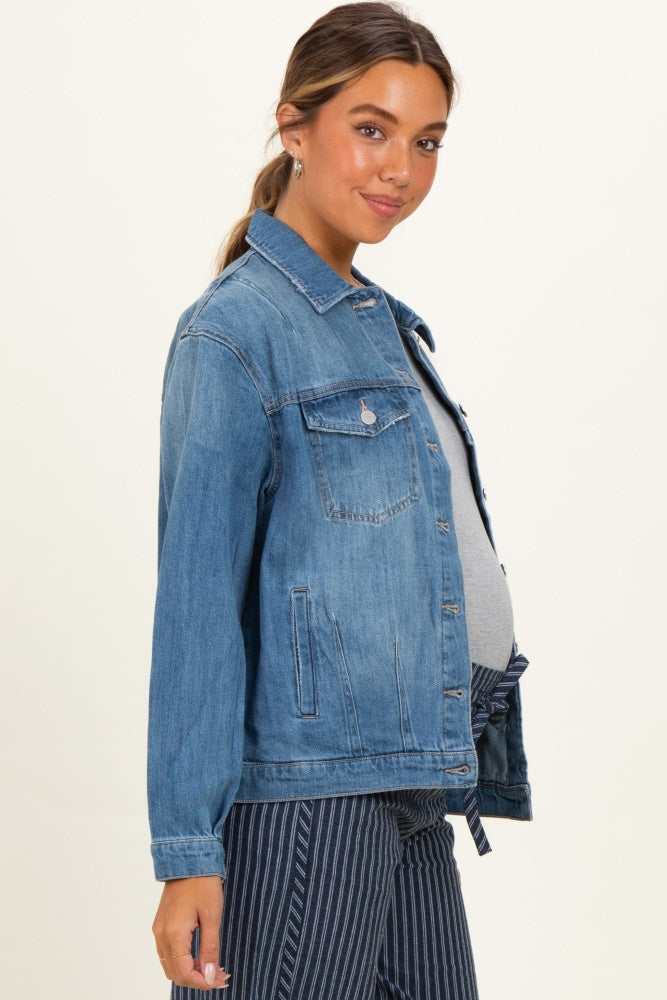 Medium Wash Oversized Maternity Denim Jackets